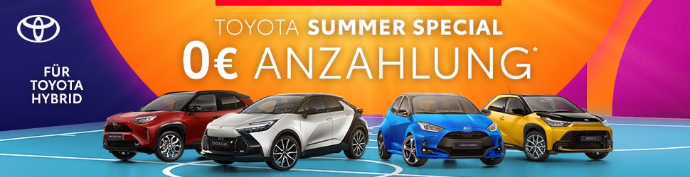 Toyota Summer Special: Hybridmodelle ohne Anzahlung und 0-Prozent-Finanzierung